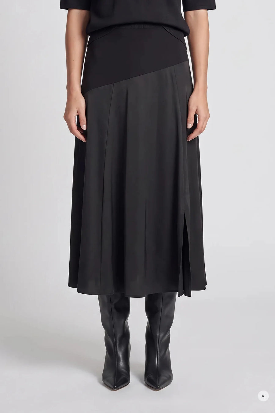 Midi Skirt With Jersey Patchwork Black