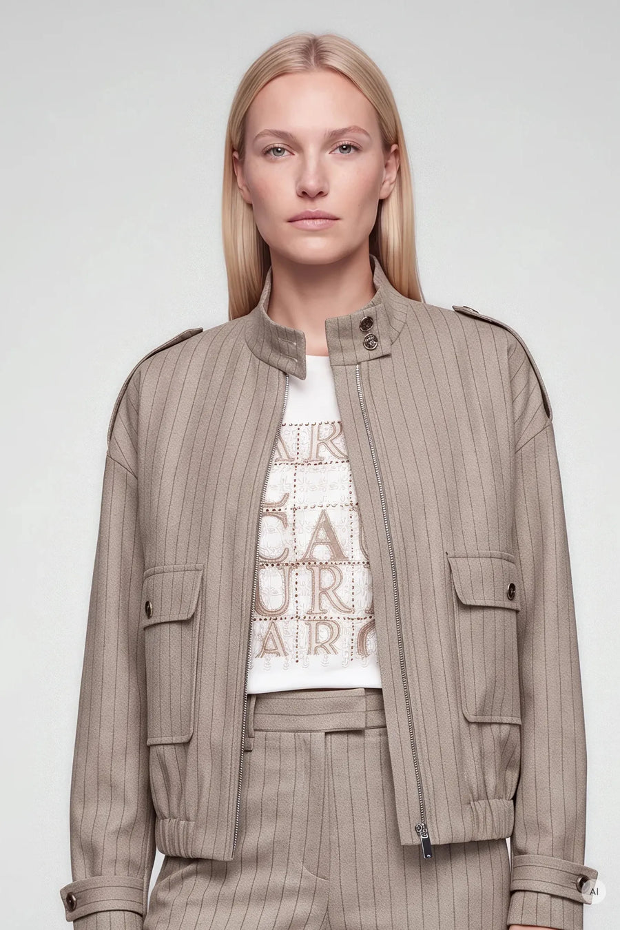 Loose-Fit Jacket With Pinstripes Taupe With Stripe Dark Taupe