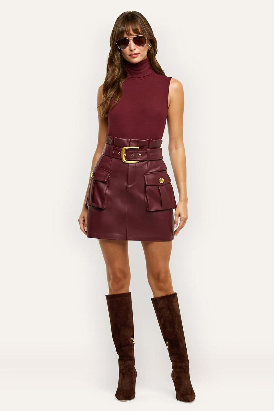 Maelis Vegan Leather Skirt Deep Port