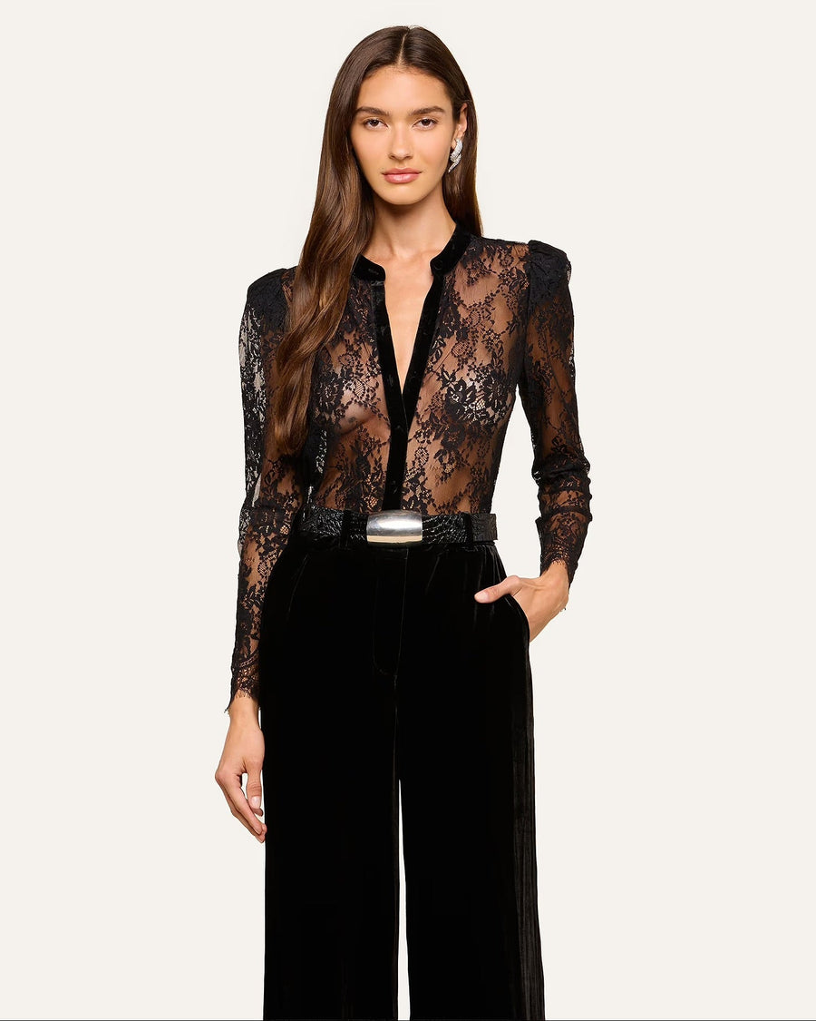 Dorothea Velvet Lace Blouse Black