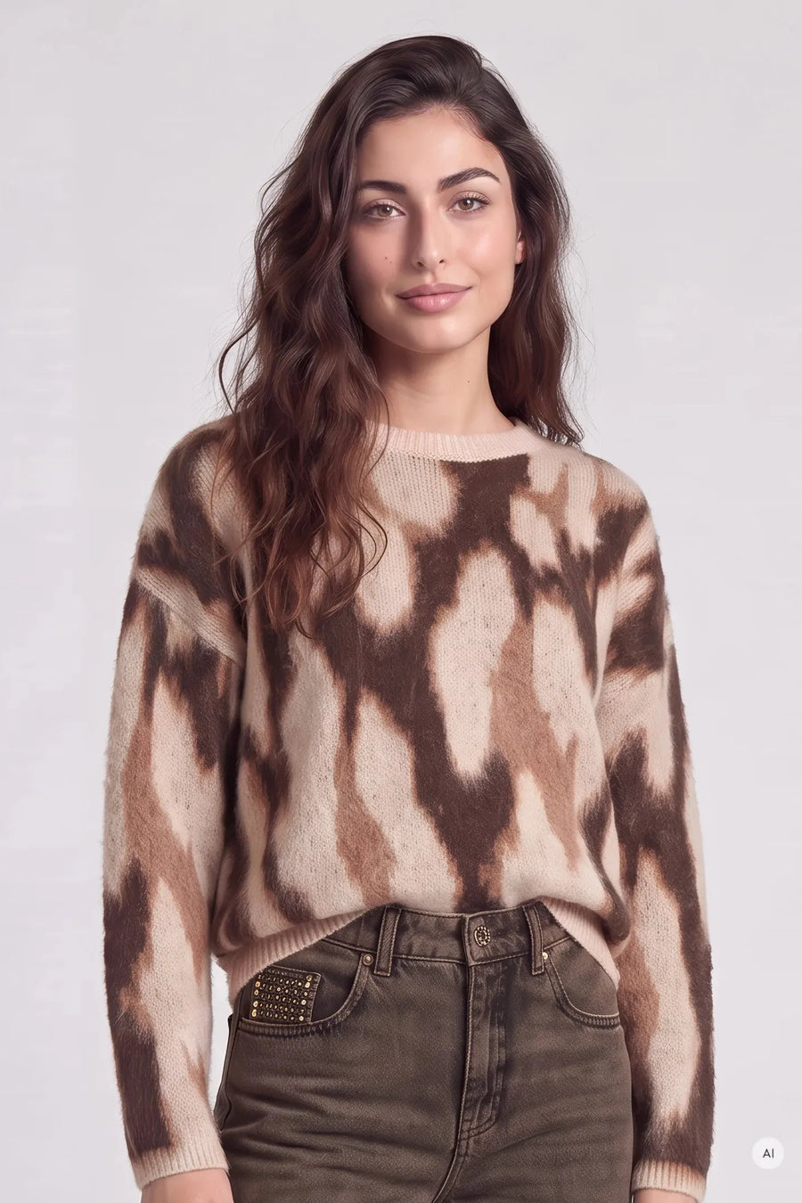 Sweater With Abstract Leopard-Print Jacquard Blush