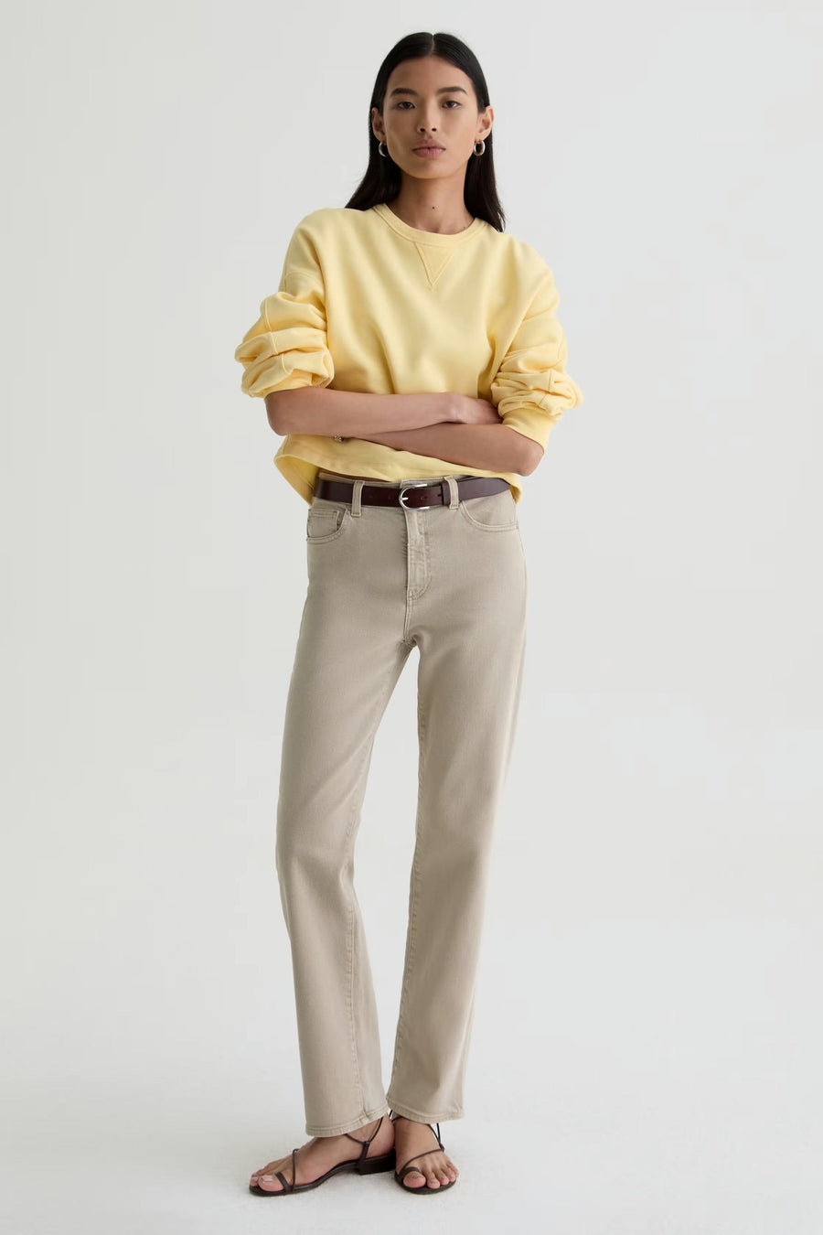 Brinley Jean Mid-Rise Straight Sulfur Light Taupe-AG Jeans-Tocca Finita