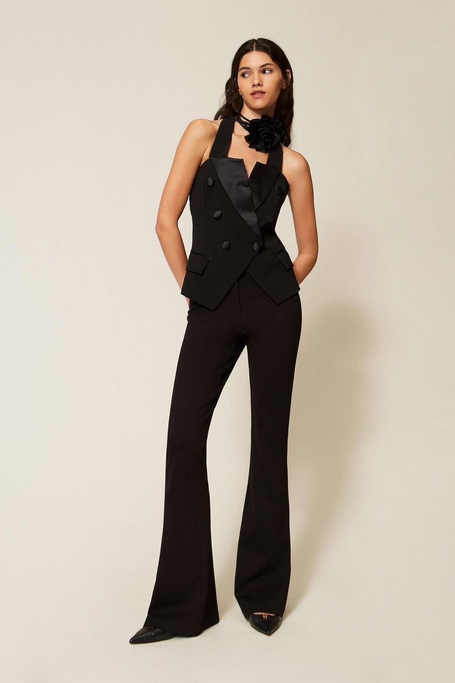 Cady Waistcoat With Logo Buttons Black-Twinset Actitude-Tocca Finita