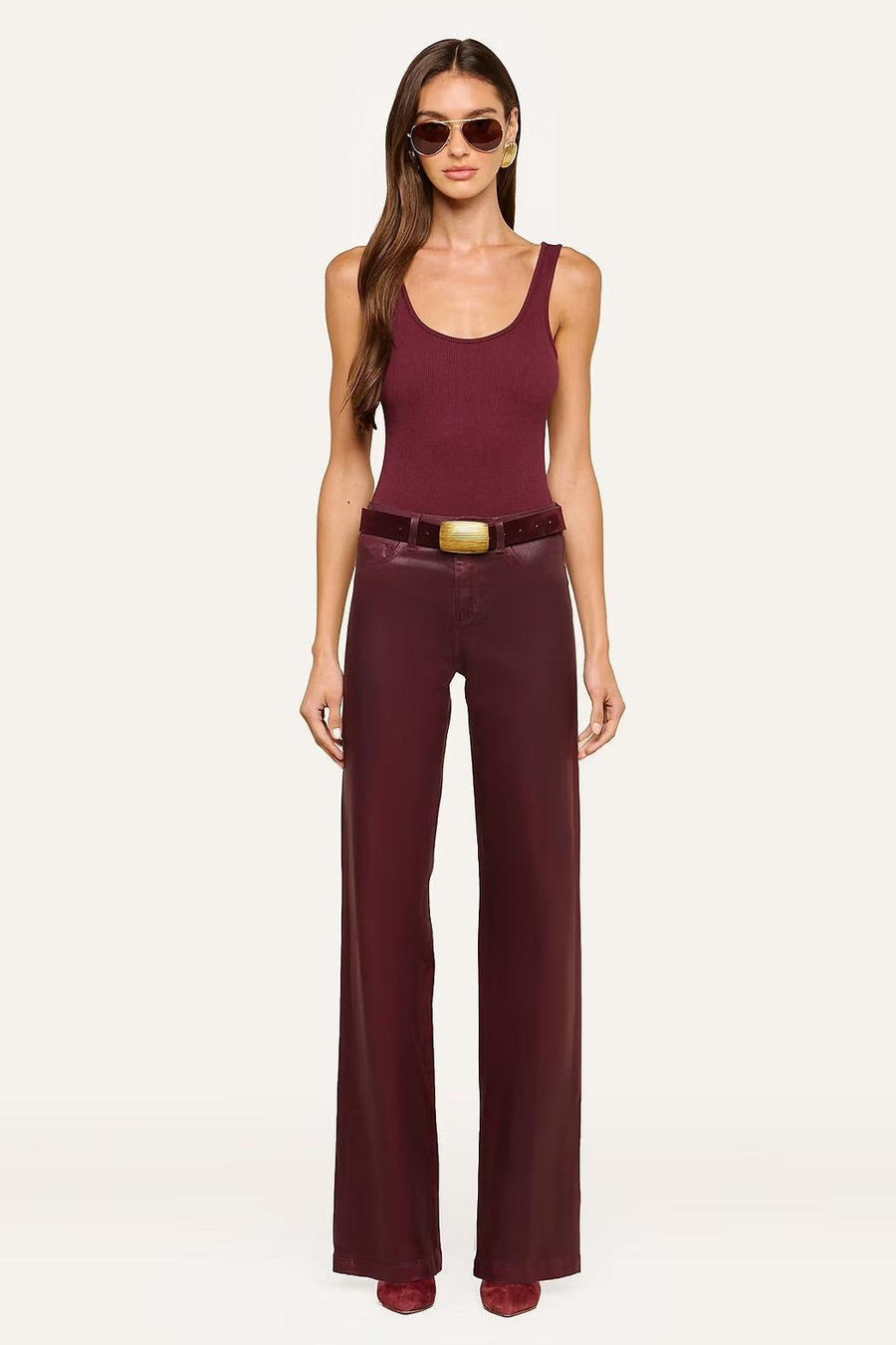 Clayton Coated Wide-Leg Jean Deep Sangria Coated-L&