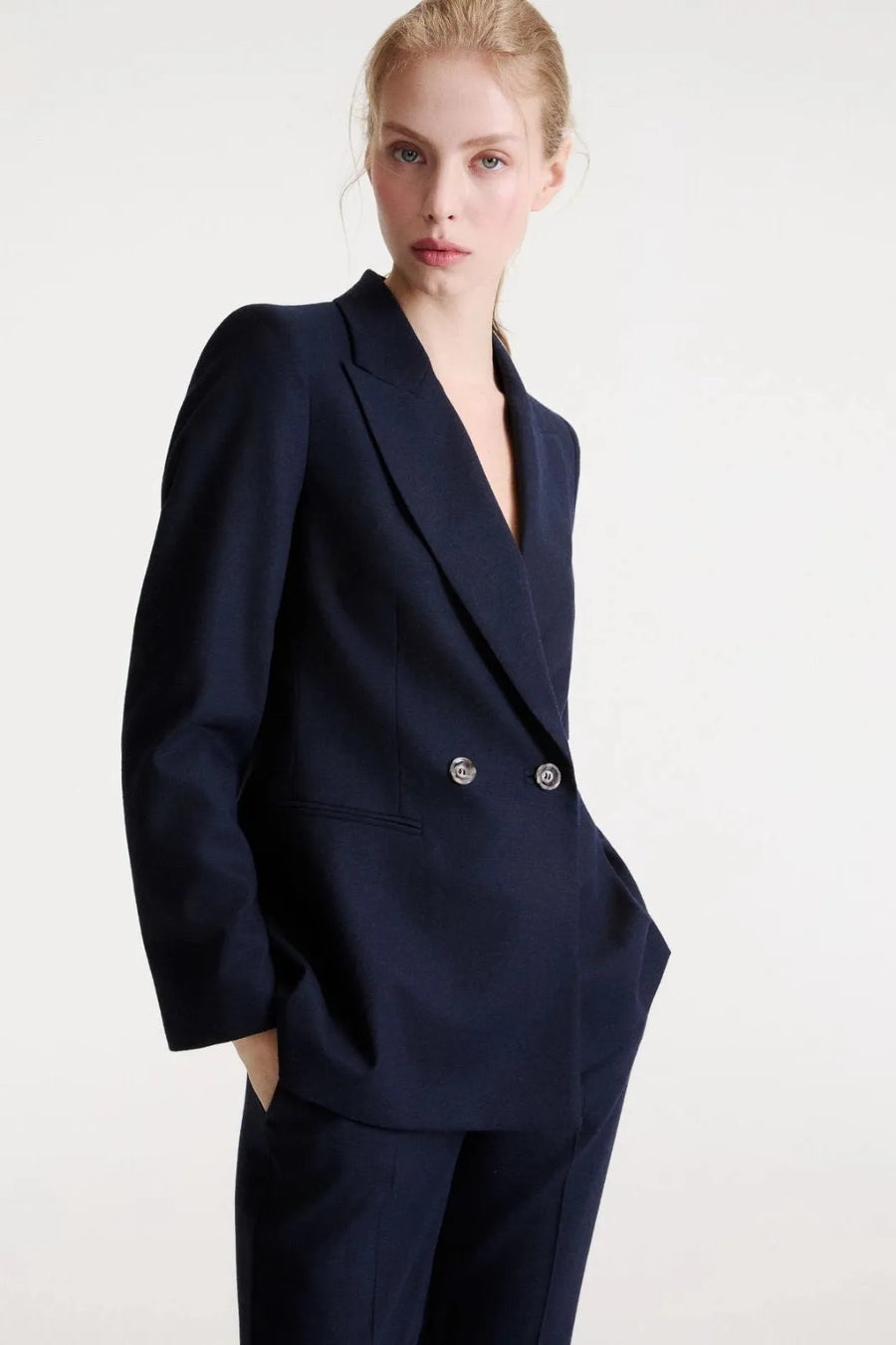 Comfort Wool-Blend Jacket Navy-Marella-Tocca Finita