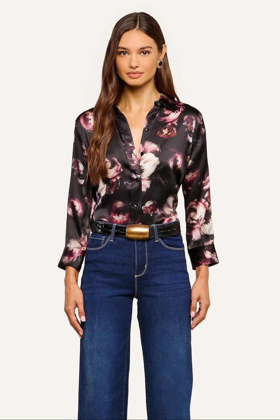 Dani Silk Blouse Black/Mauve Distressed Rose-L&