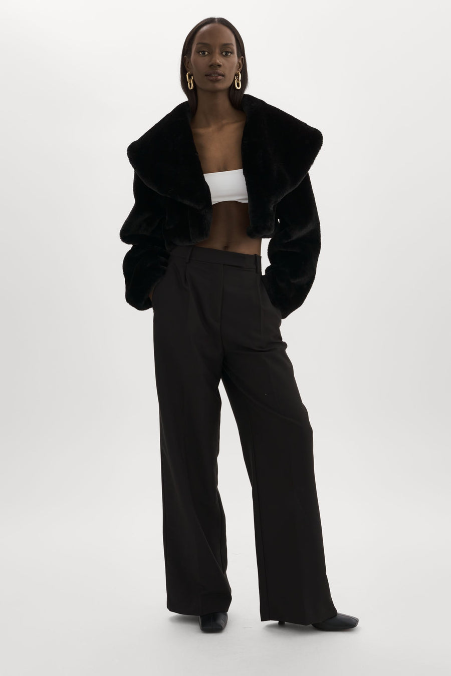Danika Faux Fur Crop Jacket Black-LAMARQUE-Tocca Finita