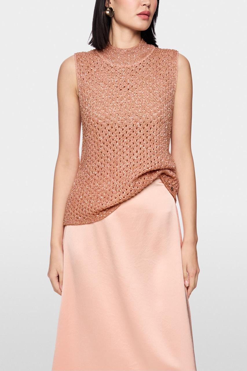 Elegant Knit Top With Eyelet Pattern Peach Beige-Marc Cain-Tocca Finita