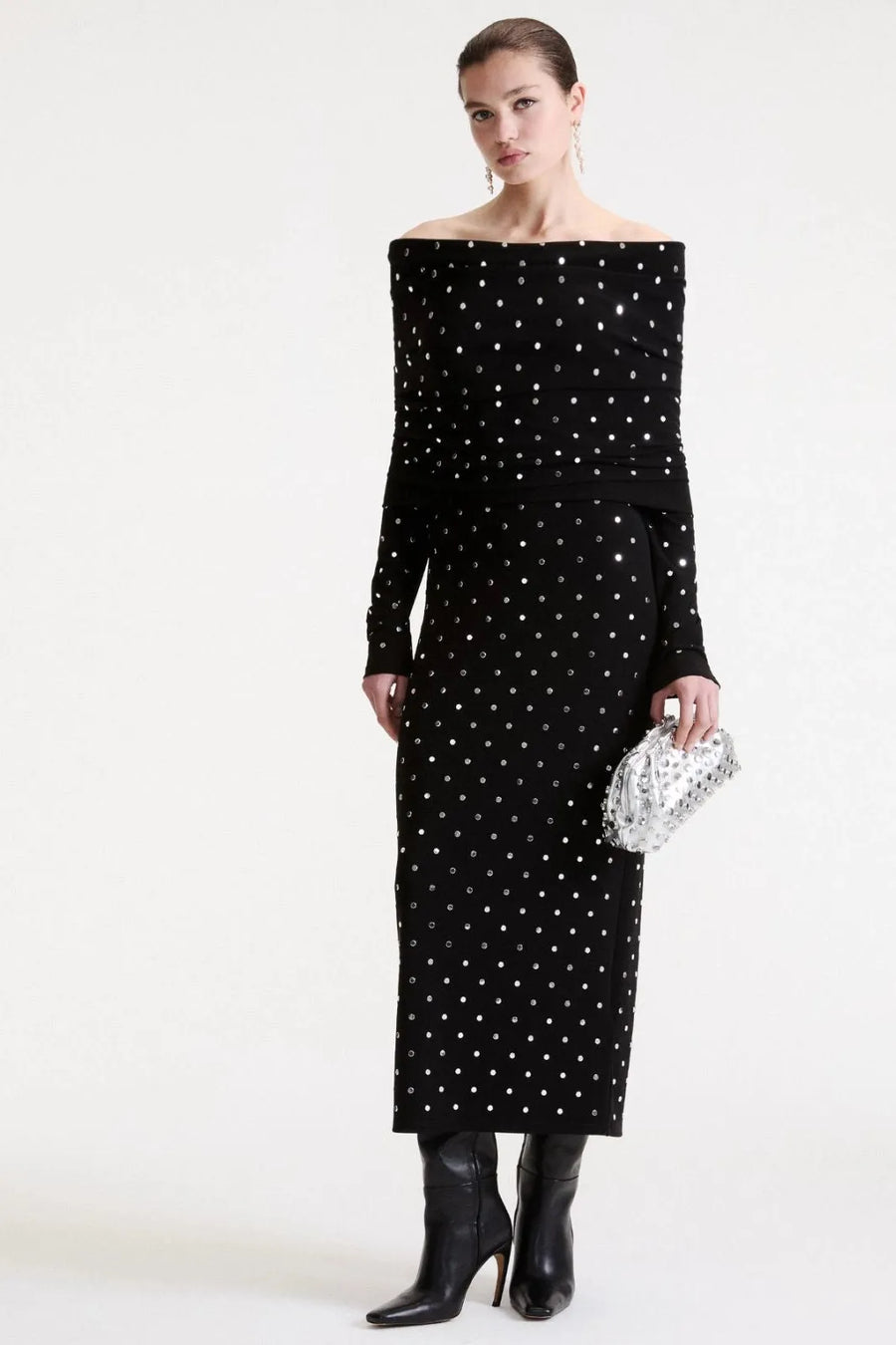 Fitted Micro-Studded Dress Black-Marella-Tocca Finita