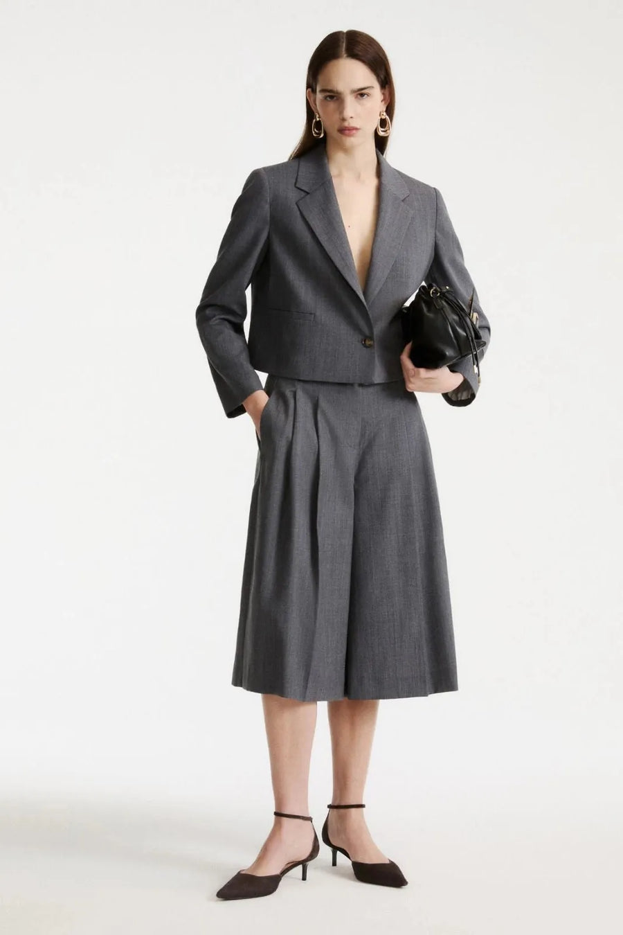 Gabardine Culottes Melange Grey-Marella-Tocca Finita