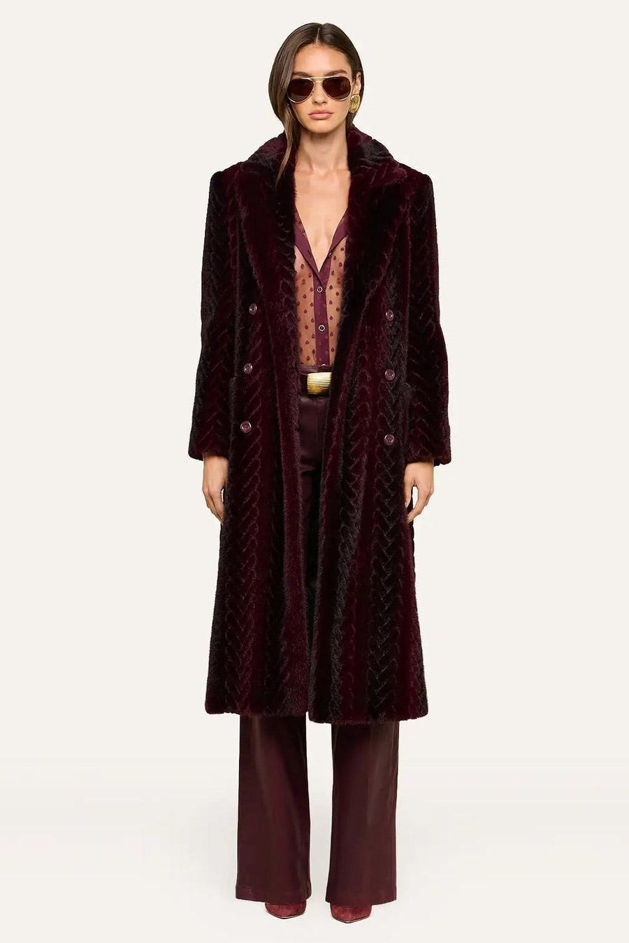 Icelyn Faux Fur Coat Burgundy/Dark Burgunday-L&