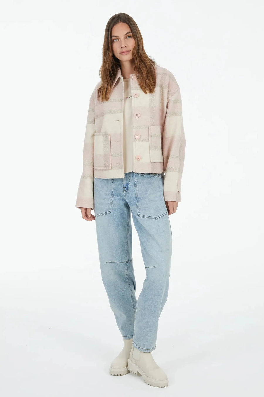 Jacket In Brushed Wool Blend Biscuit Powder Blush Varied-Marc Aurel-Tocca Finita