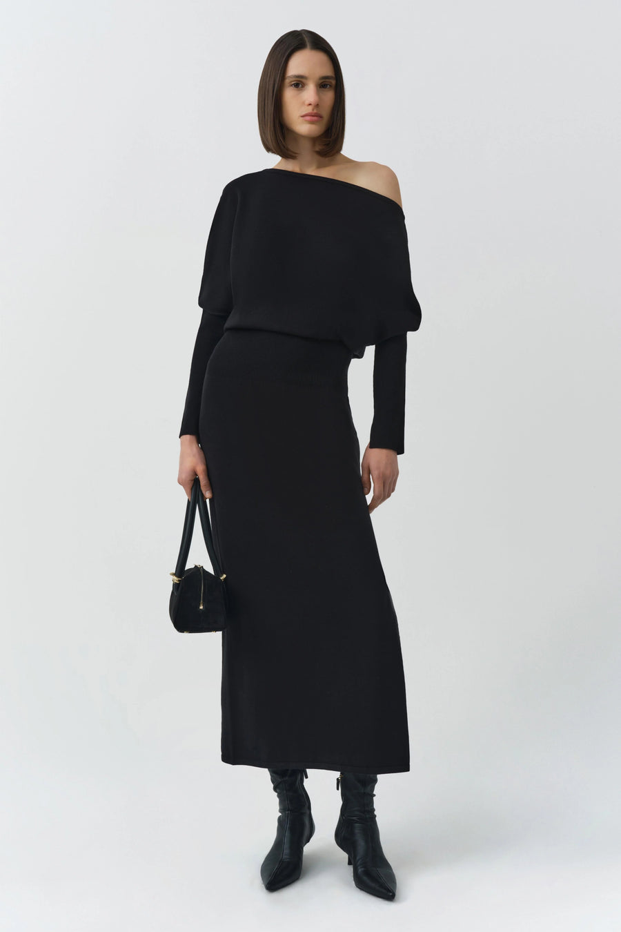 Janese Off Shoulder Knit Midi Dress Black-SIMKHAI-Tocca Finita