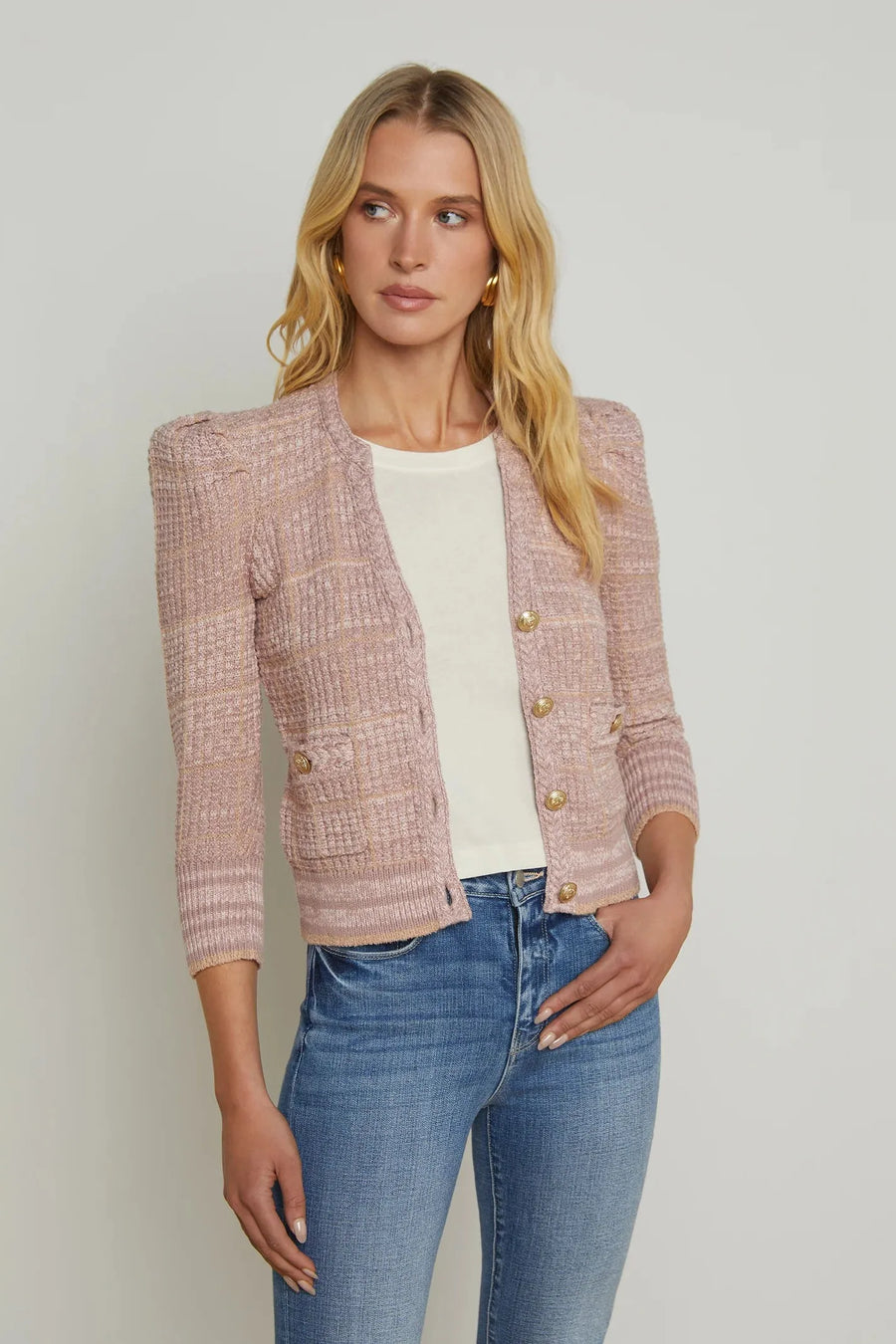 Jenni White Cardi In Dusty Pink Multi-L&