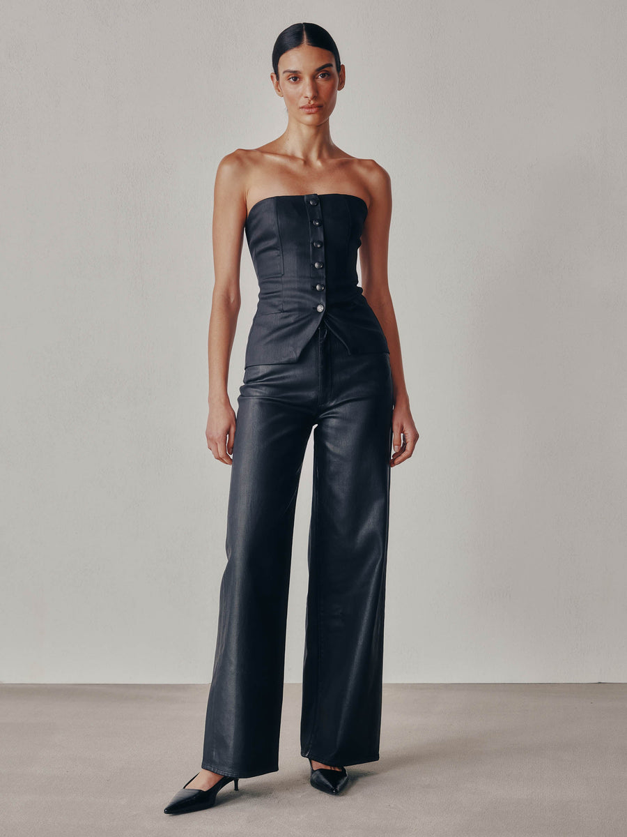 Karmine Refined Wide Leg High Rise 31" JeansCoated Black-DL1961-Tocca Finita