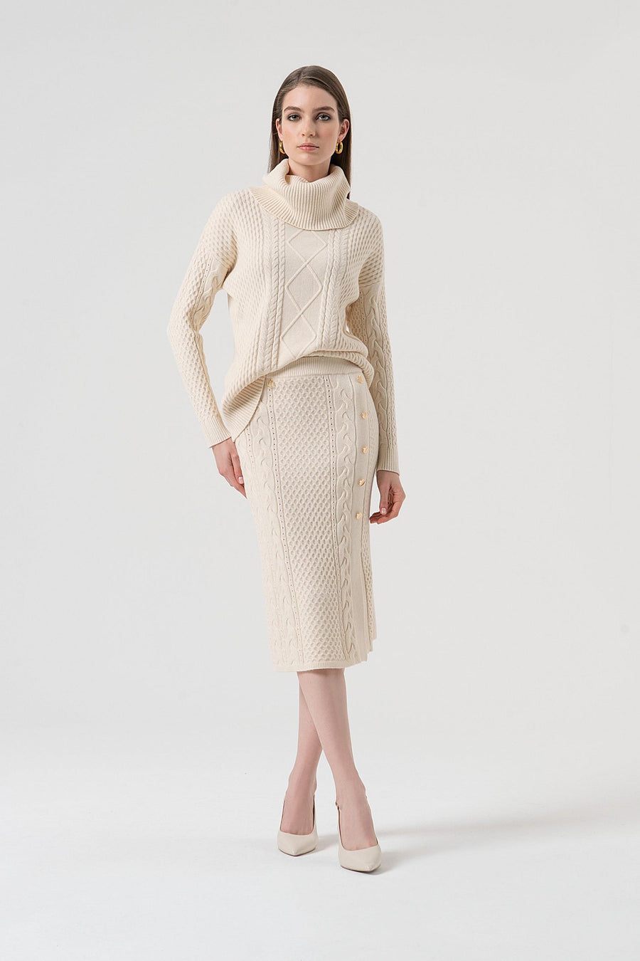 Knitted Skirt Slim Fit Middle Length With Plaits Vanilla-Fracomina-Tocca Finita