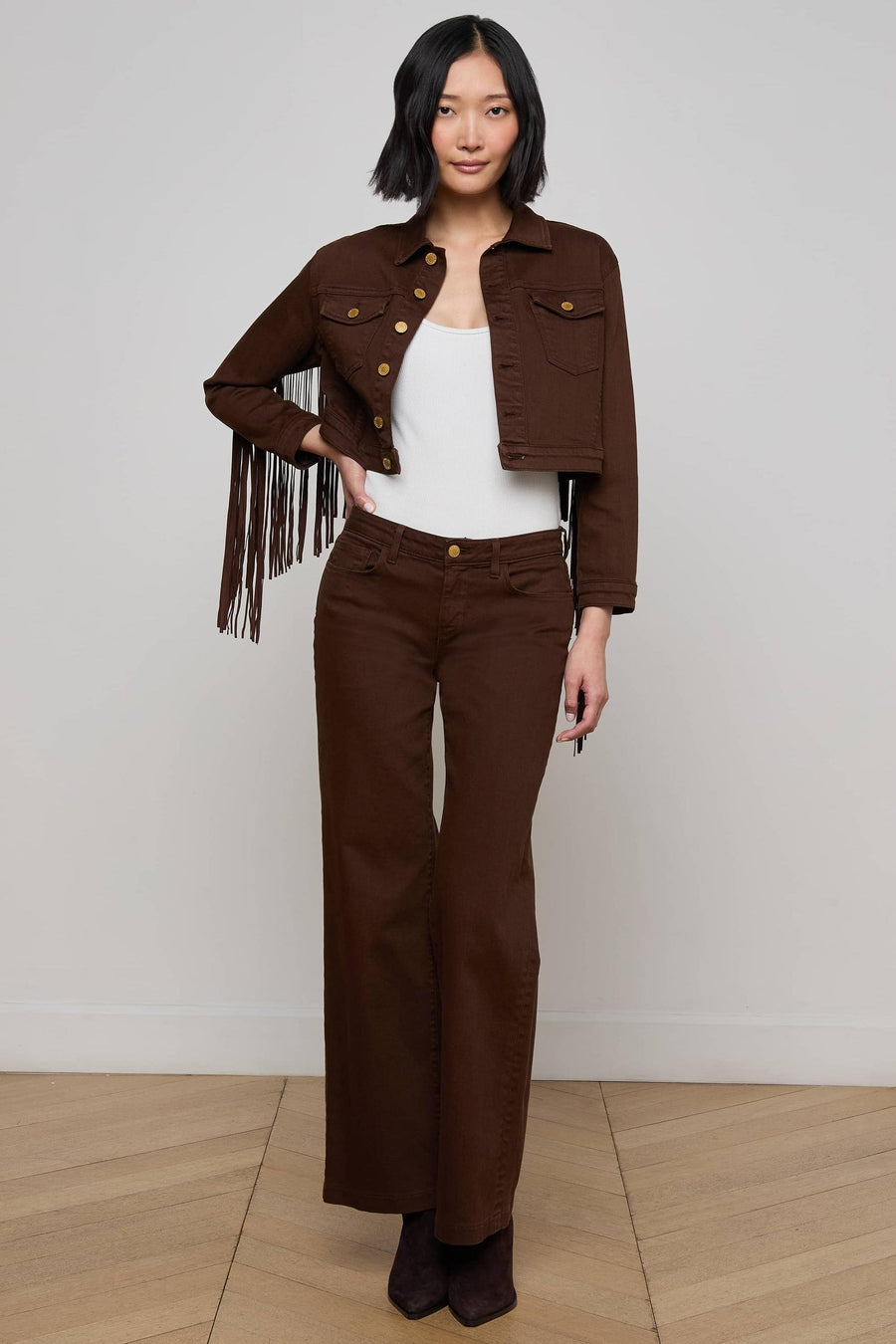 Koda Fringe Denim Jacket Brown-L&