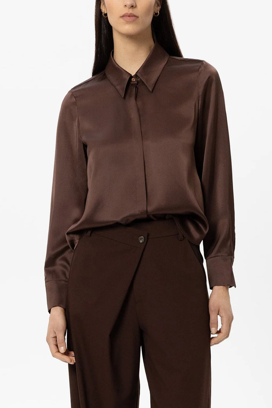 Long-sleeved silk blouse Brown-Luisa Cerano-Tocca Finita