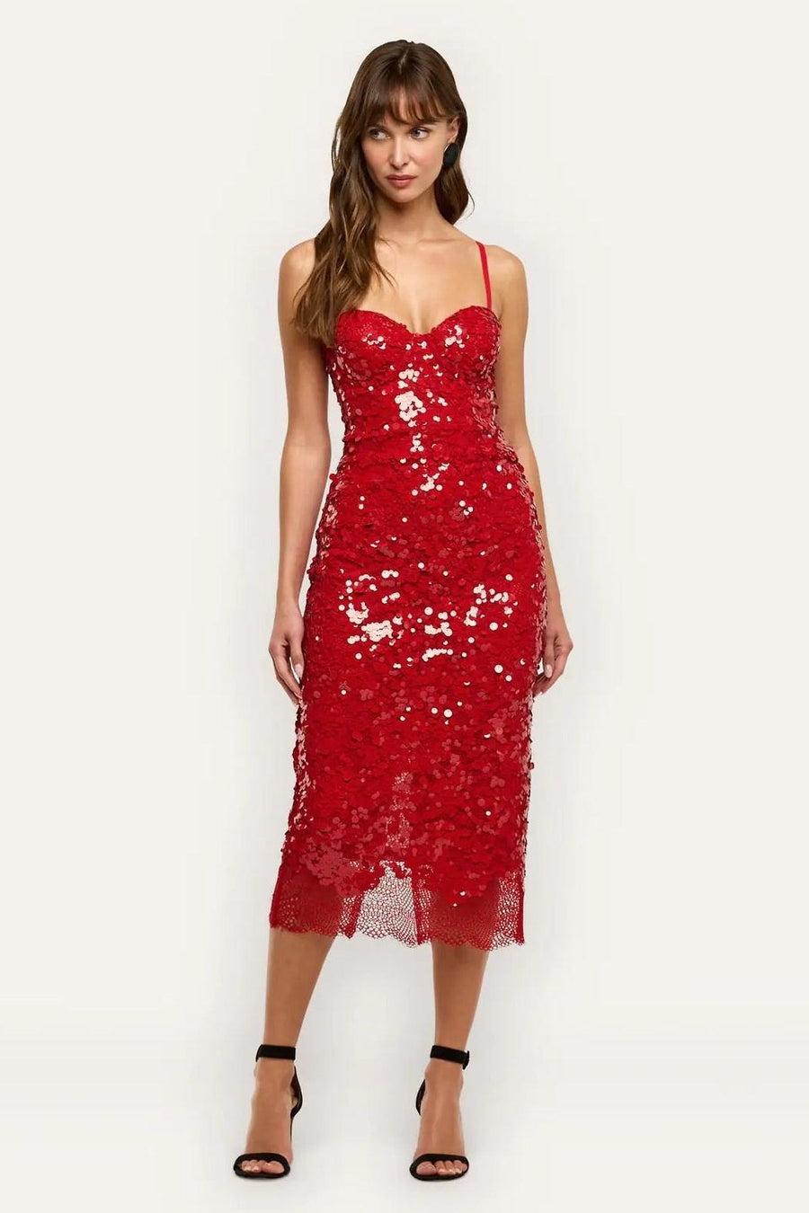 Makena Sequin Pencil Skirt Red Sequin-L&