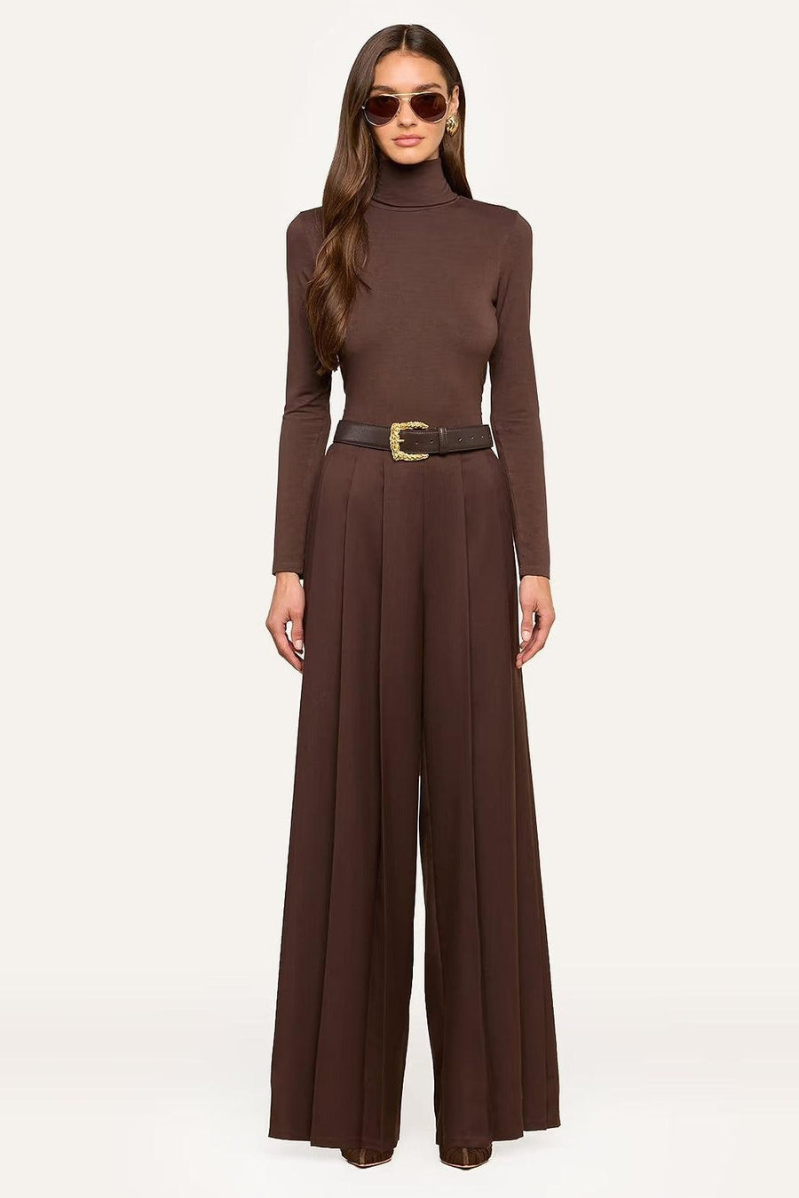 Nova Pleated Wide-Leg Pant Dark Java-L&