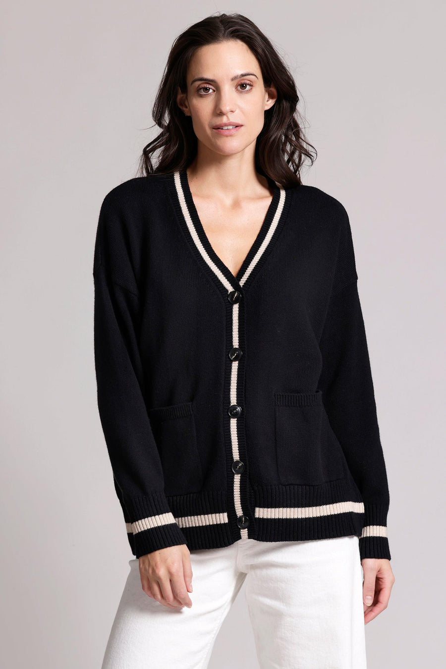 Oversized Cardi in Black/White-Minnie Rose-Tocca Finita