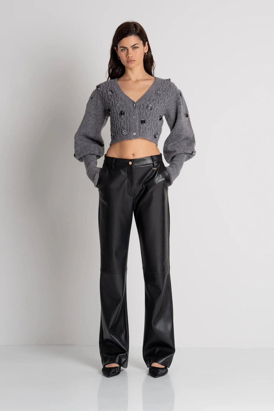 Pant Regular Fit Made In Fake Leather Black-Fracomina-Tocca Finita