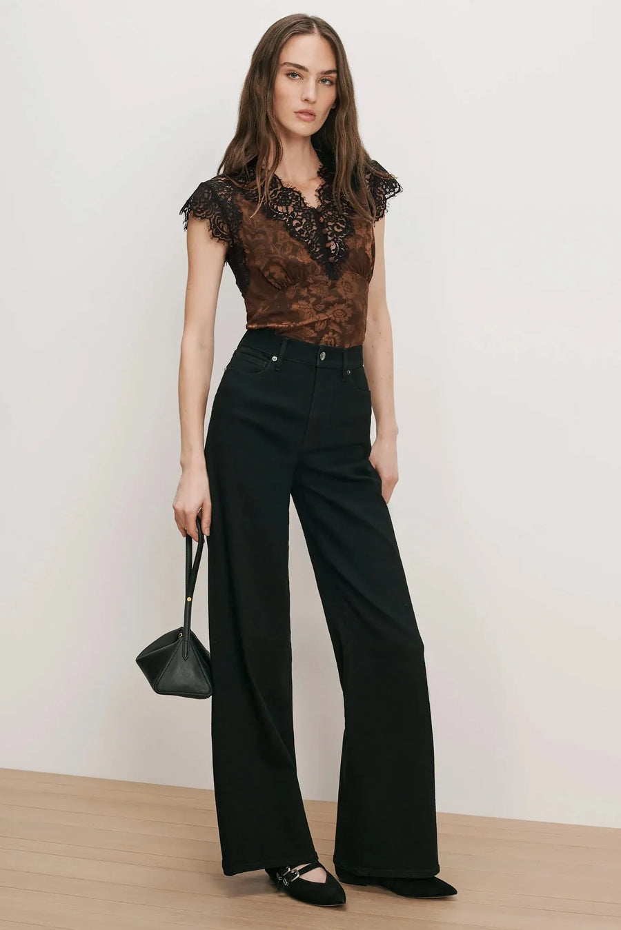 Pascaline Lace-Trimmed Top Espresso-Veronica Beard-Tocca Finita
