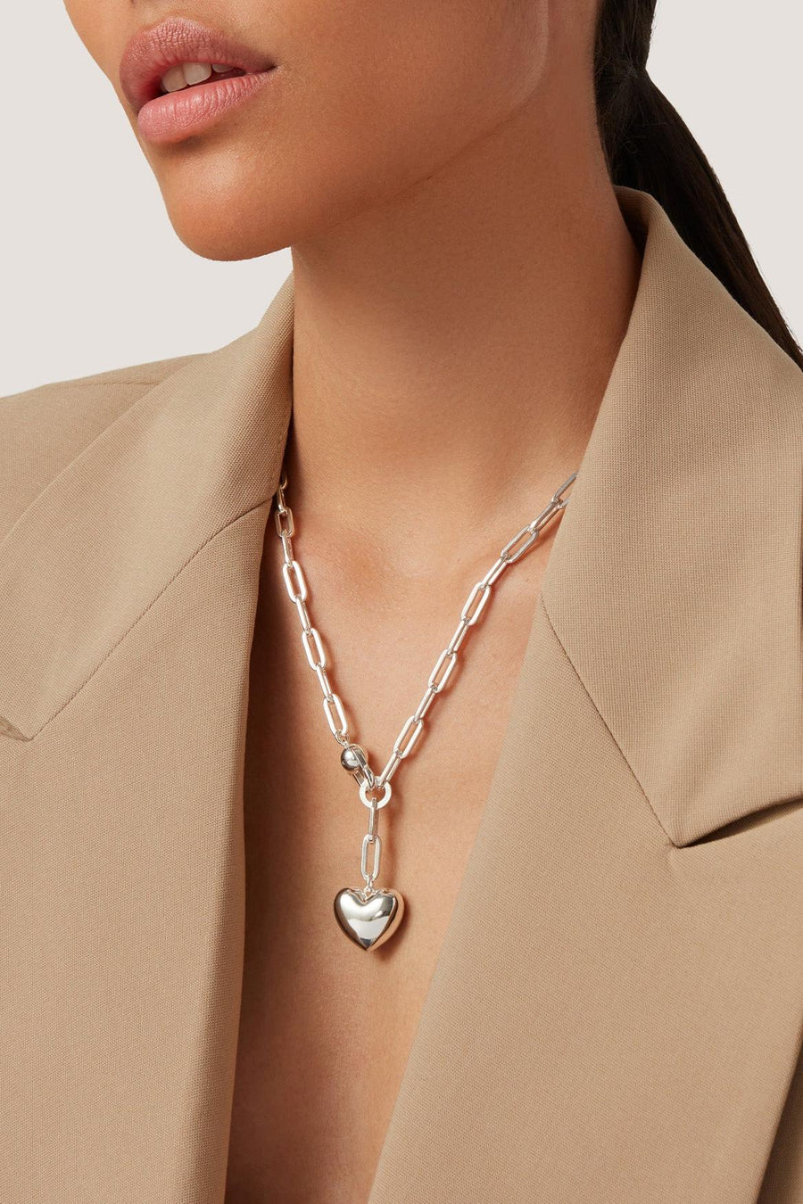 Puffy Heart Chain Silver Necklace-Jenny Bird-Tocca Finita