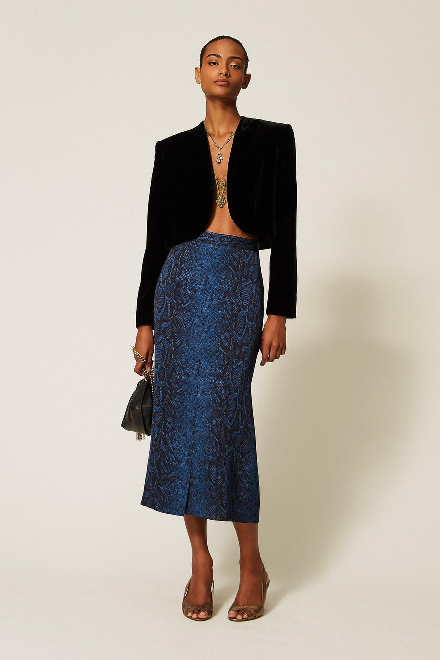 Python Print Crêpe Midi Skirt Blue Violet/Black Python Print-TWINSET-Tocca Finita