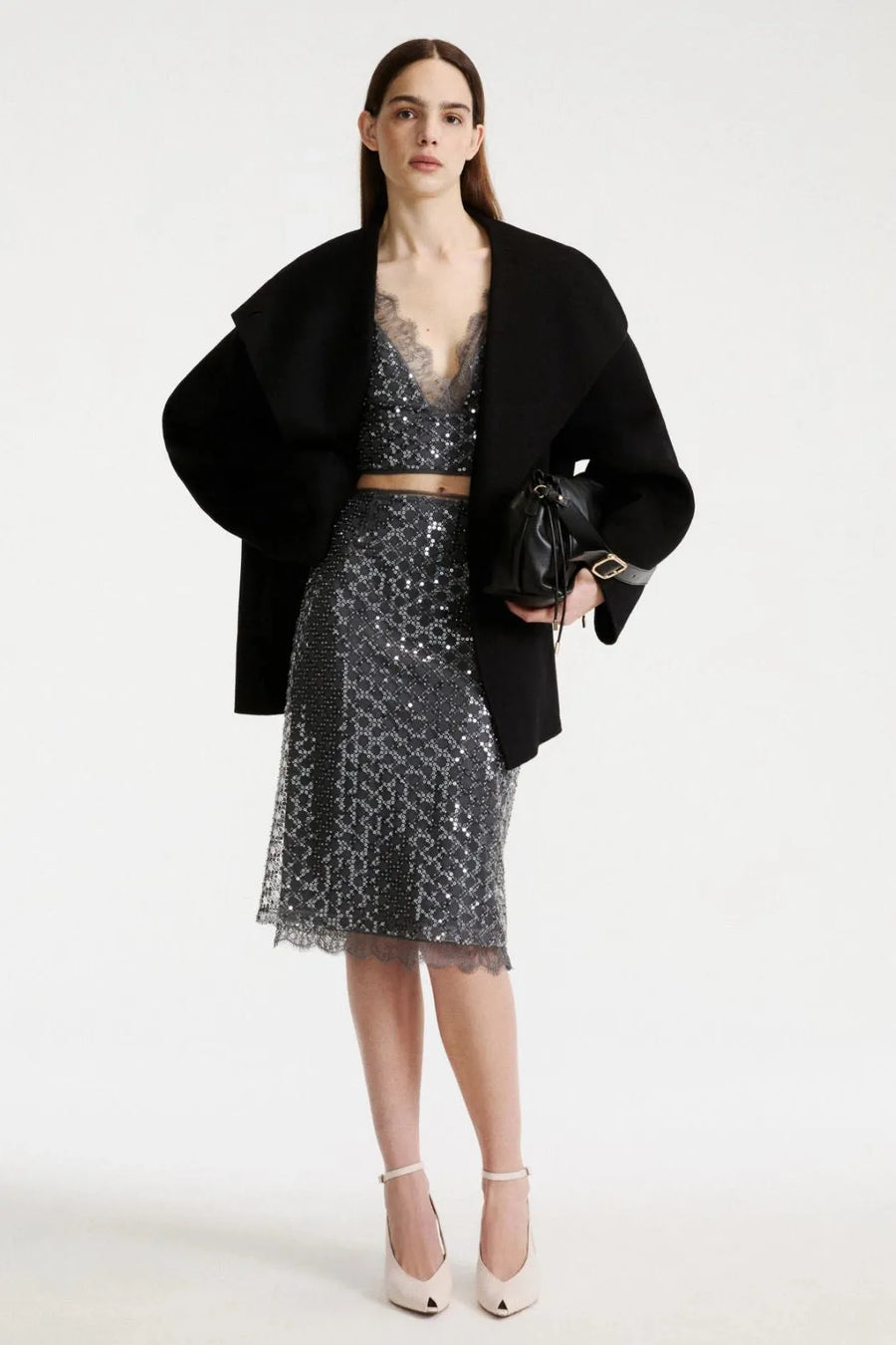 Sequinned And Beaded Skirt Medium Grey-Marella-Tocca Finita