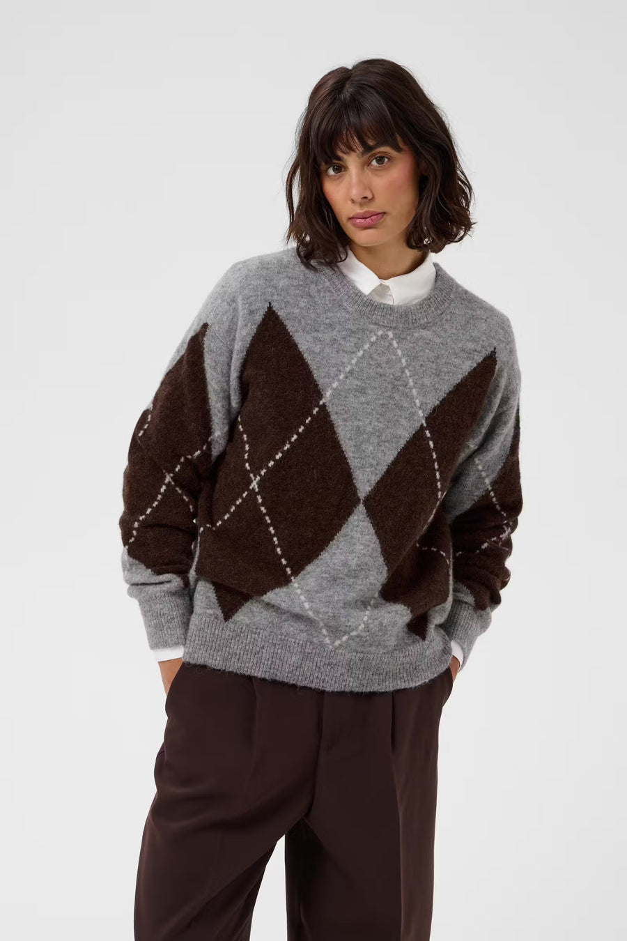 SorayasPW Pullover Brown/Grey Check-Part Two-Tocca Finita