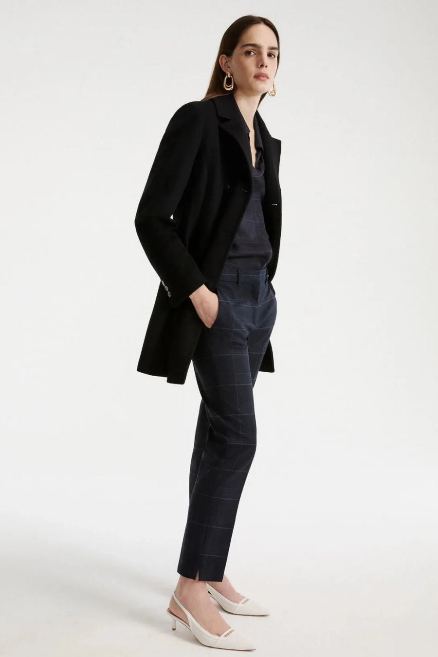 Stretch Trousers with Ankle Slits Navy-Marella-Tocca Finita