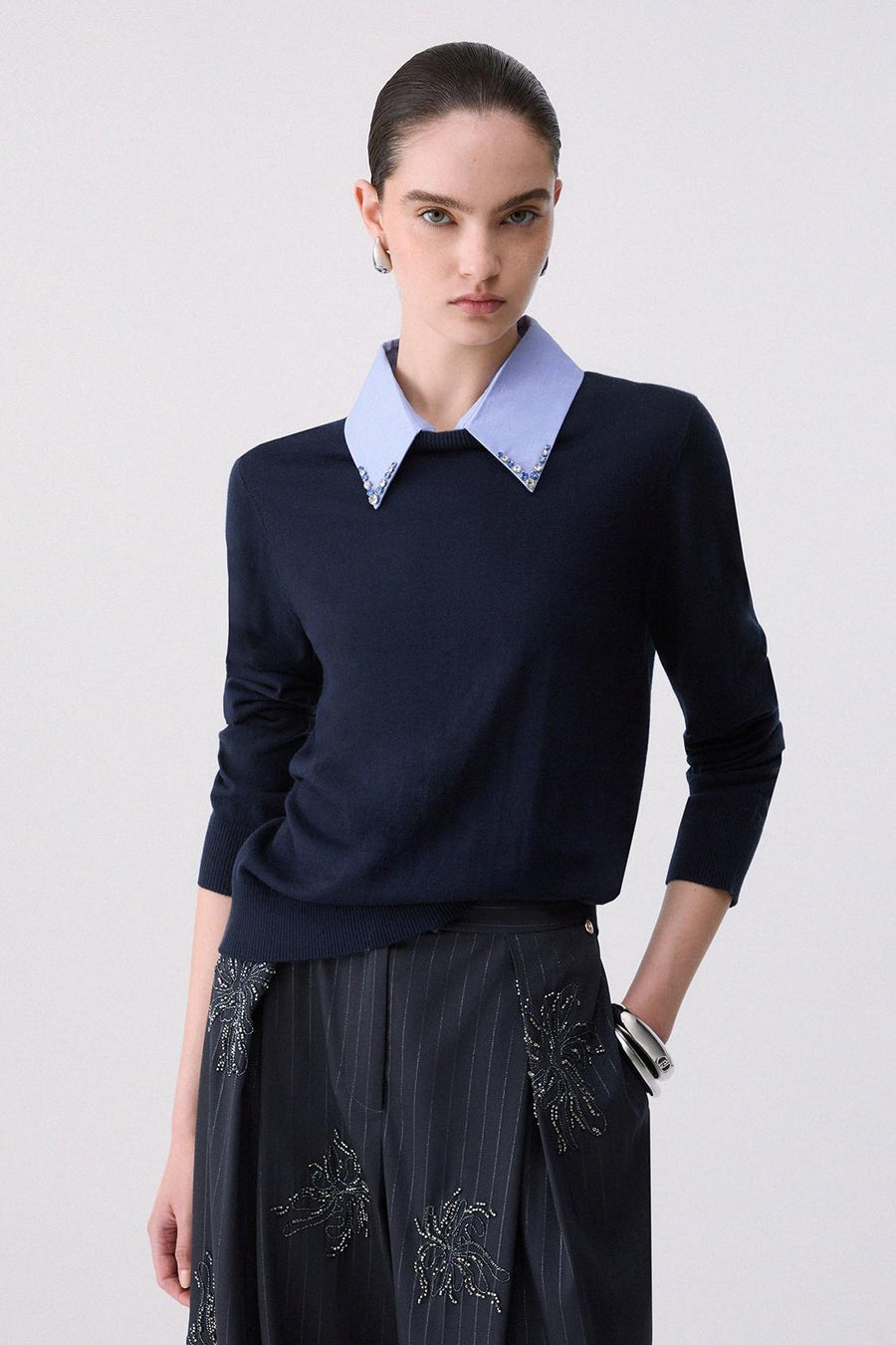 Sweater With Poplin Detail Dark Blue-Liu Jo-Tocca Finita