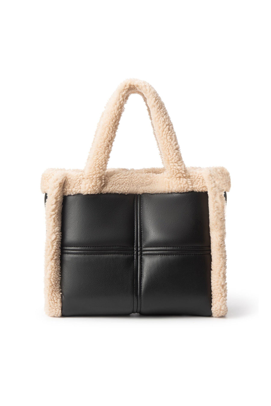 Zoey Sherpa Faux Leather Tote Black/Ivory-LAMARQUE-Tocca Finita
