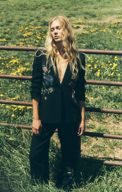 Floral Mixed Media Harlan Pant Black/Multi