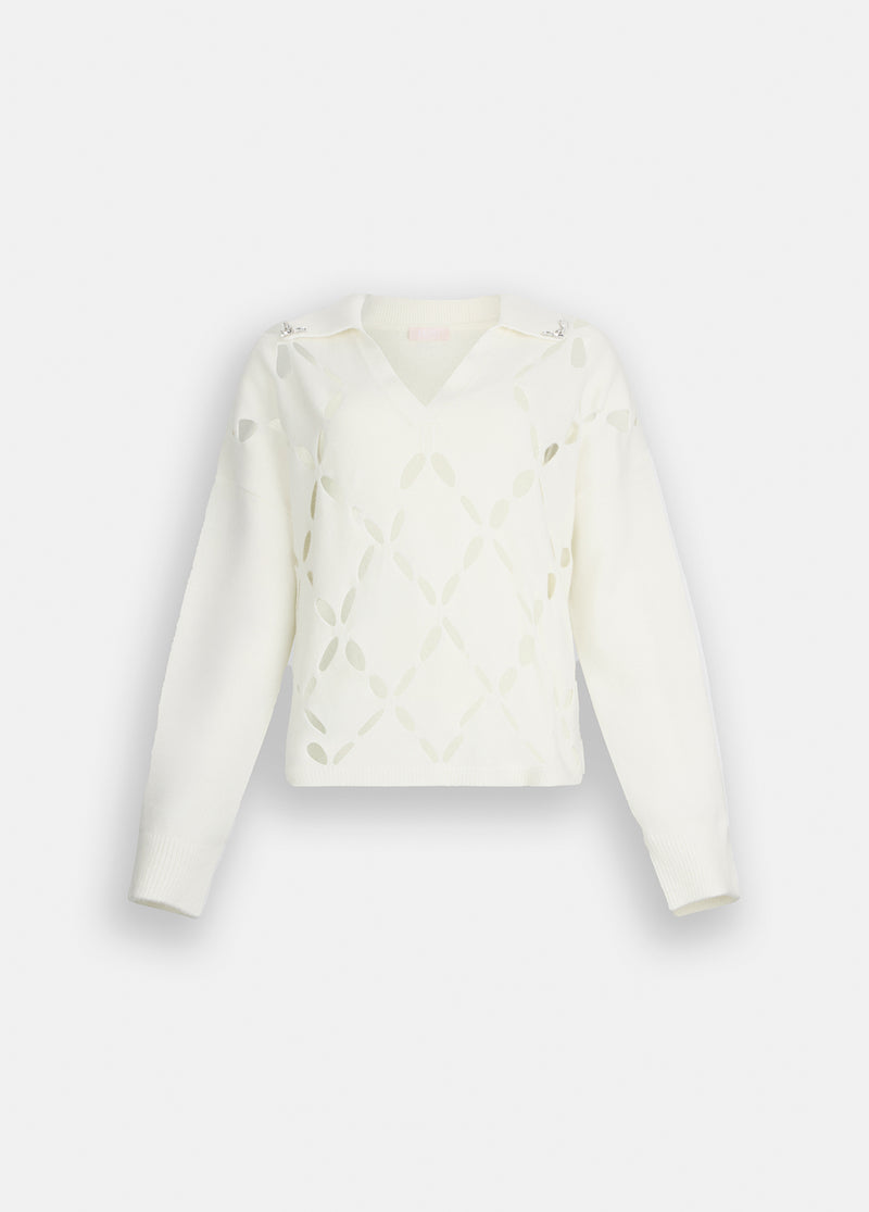 100% Wool Jumper With Bejewelled Embroidery-Liu Jo-Tocca Finita