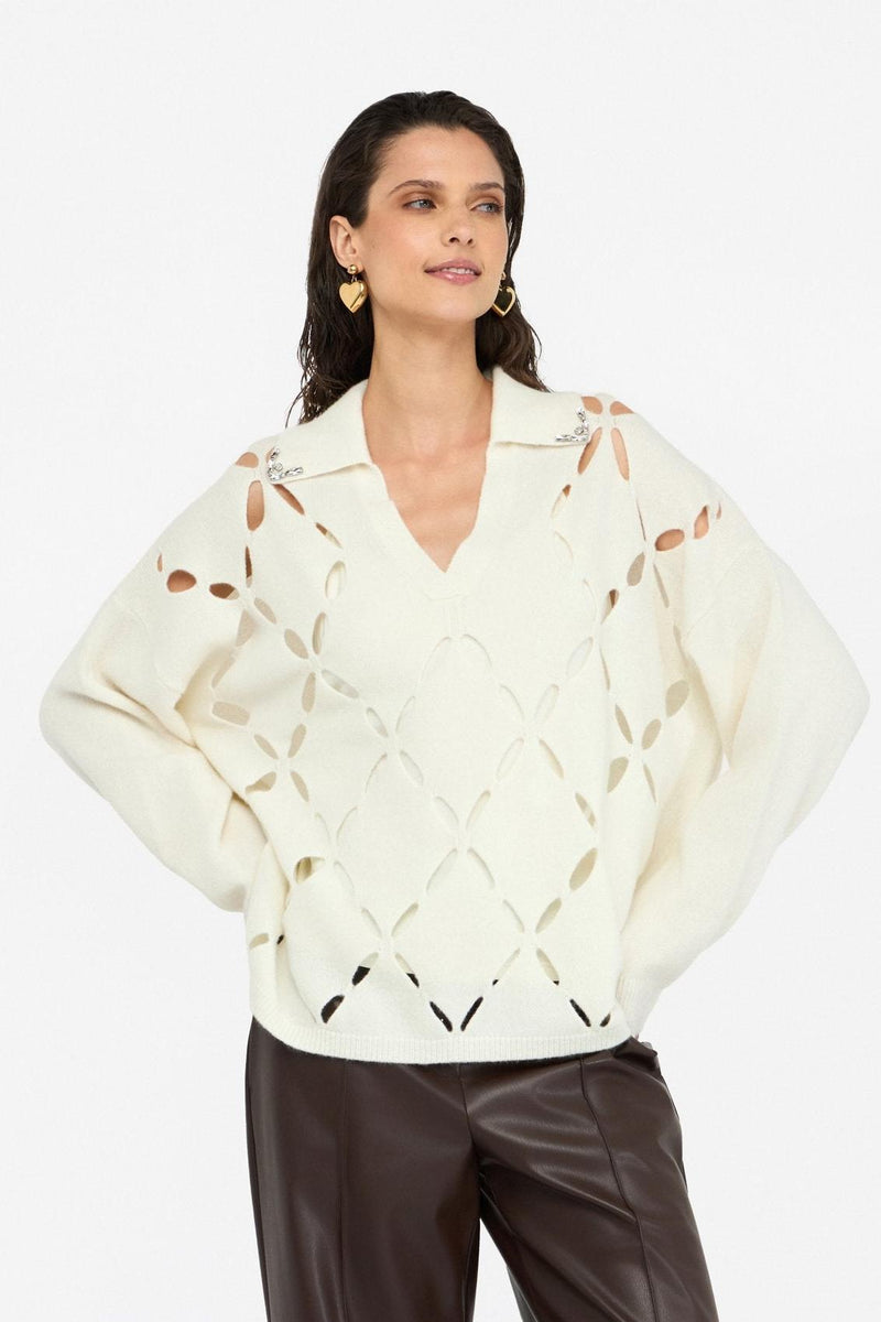 100% Wool Jumper With Bejewelled Embroidery-Liu Jo-Tocca Finita