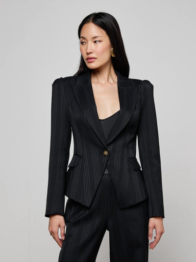 Kaisley Faux Fur Collar Blazer Black Shadow Stripe