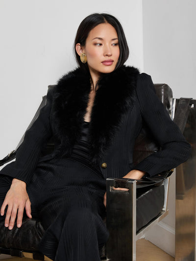 Kaisley Faux Fur Collar Blazer Black Shadow Stripe