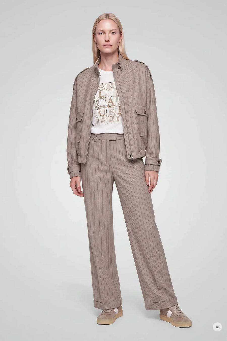 Pinstripe Pants With Cuffs Taupe With Stripe Dark Taupe