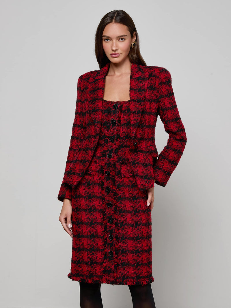 Kaisley Tweed Blazer Red Black Houndstooth