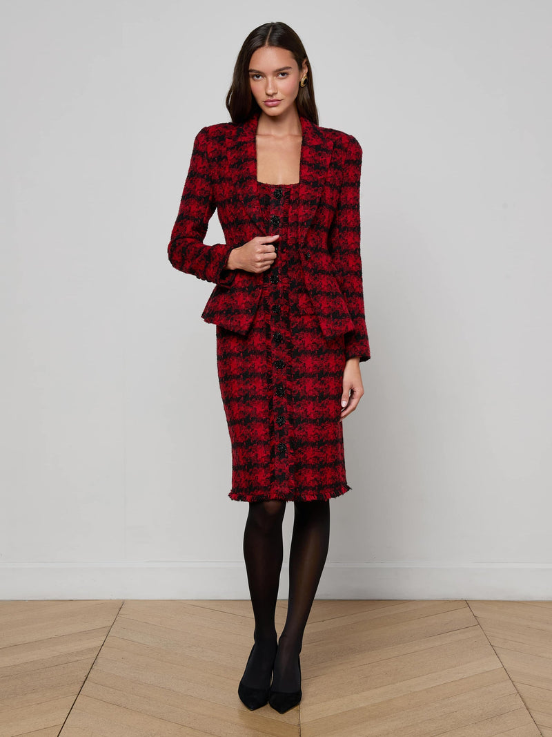 Kaisley Tweed Blazer Red Black Houndstooth