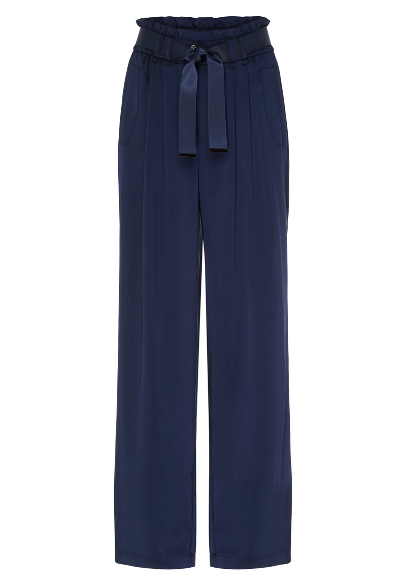 Satin Trousers With Pleats Navy