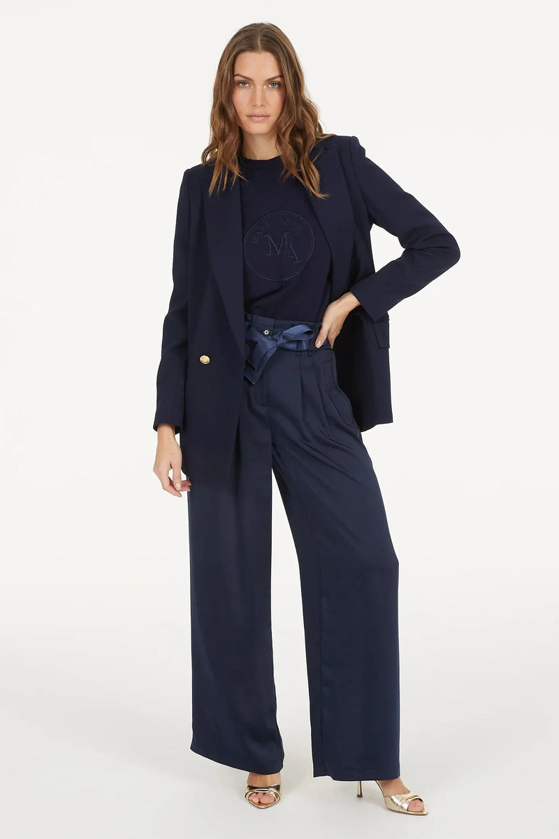 Satin Trousers With Pleats Navy