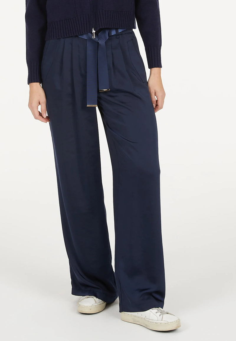 Satin Trousers With Pleats Navy