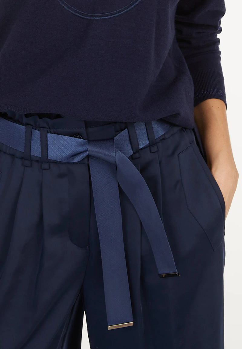 Satin Trousers With Pleats Navy