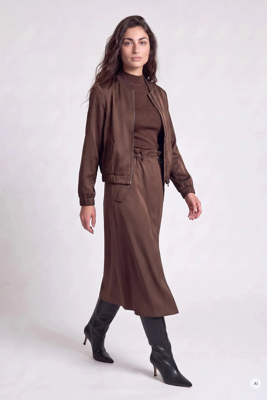 Midi Skirt With Lace-Up Details Chocolate Brown