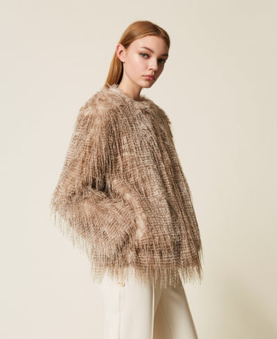 Faux Fur Printed Jacket Shaded Toasted Coconut