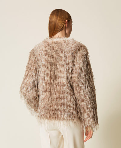 Faux Fur Printed Jacket Shaded Toasted Coconut