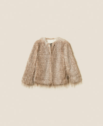 Faux Fur Printed Jacket Shaded Toasted Coconut